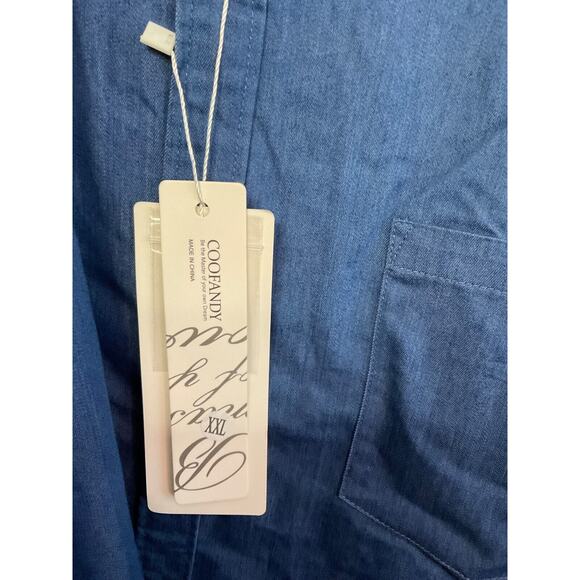 Coofandy Men's Denim Button-Up Shirt XXL Classic Fit Plaid Collar Flip Cuff - Picture 3 of 6